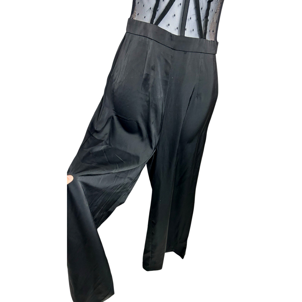 Shein Black Strapless Jumpsuit Sz XS Wide Leg Pant Corset Mesh Top One Piece - Picture 5 of 7